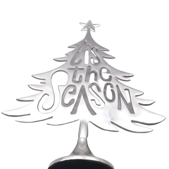 Vintage Silver Tone Holiday Tree with Cutout Tis the Season, Chic Christmas - Picture 3 of 4
